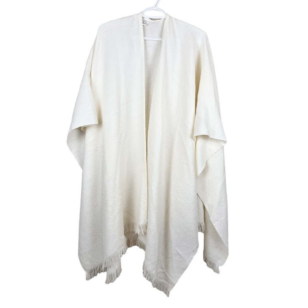 Vintage Glentex Women's Fringed Shawl Wrap White Cream Color Made in USA